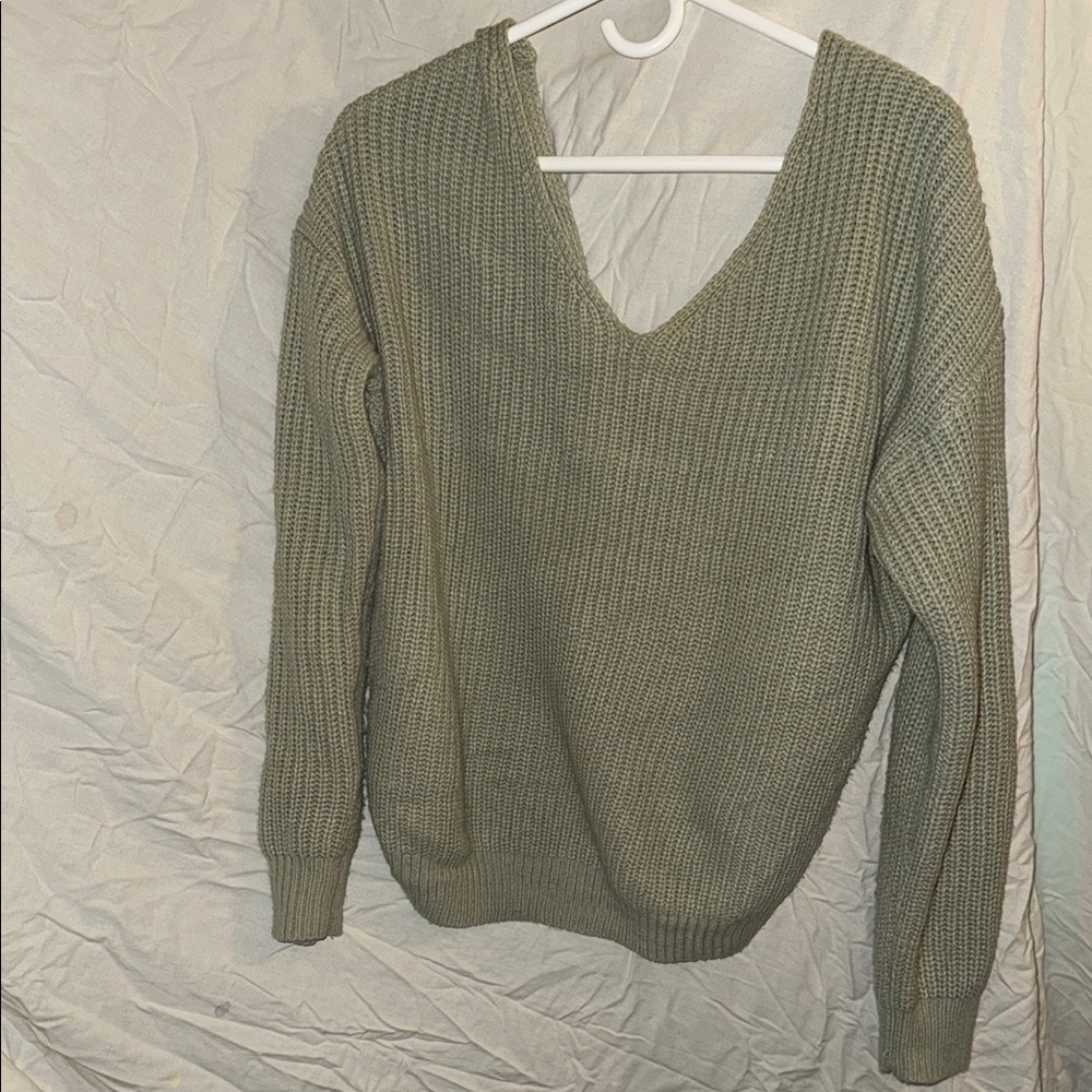 Olive Green V-Neck Women's Sweater